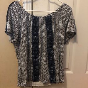 Navy Blue Accented White Blouse